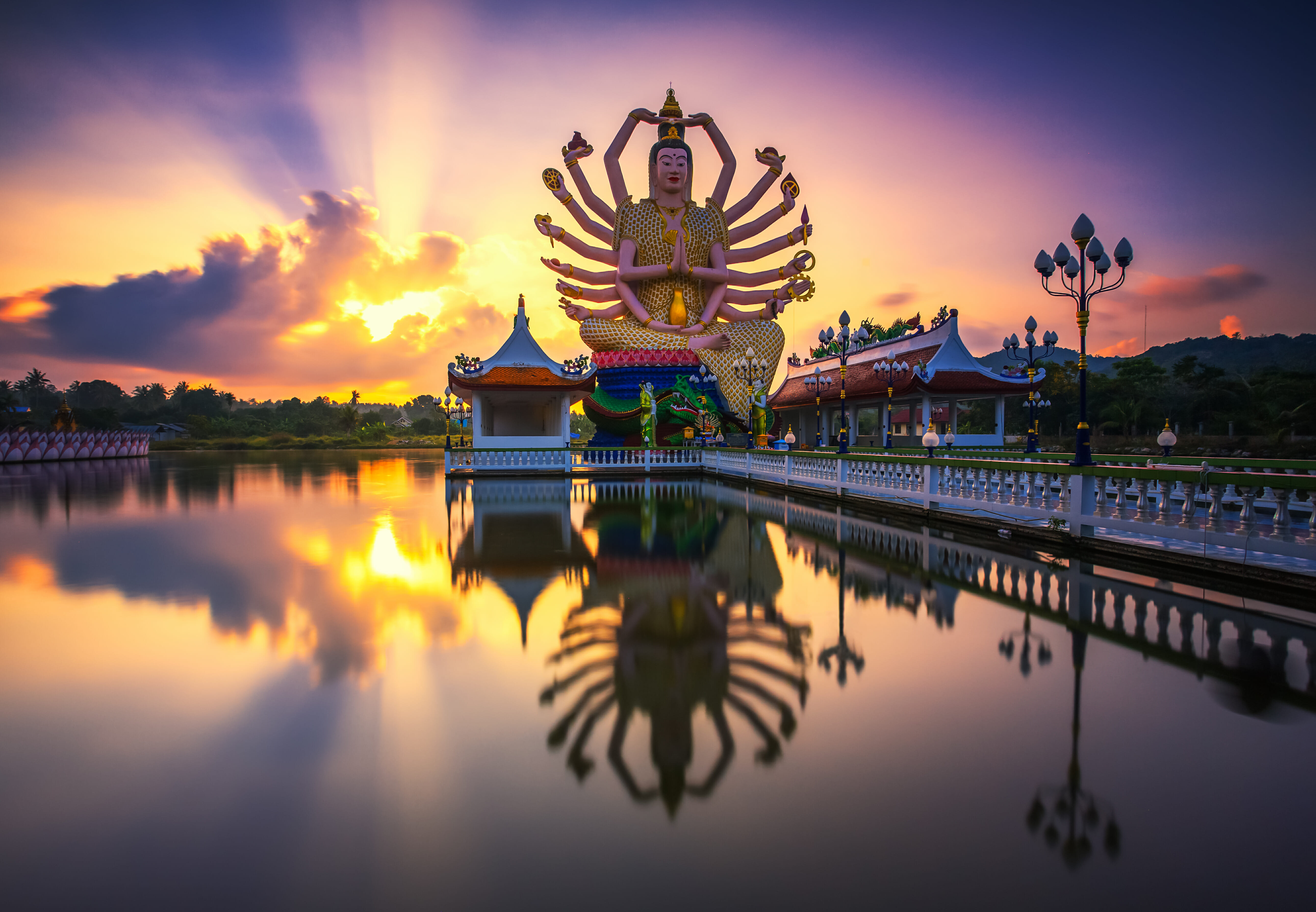 Thailand Buddhist Temples with large giant Buddha statue