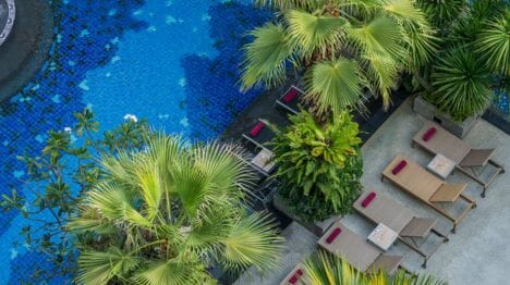 Aerial-View-of-Pool-and-lounge-chair-at-The-Kee-Resort-Thailand